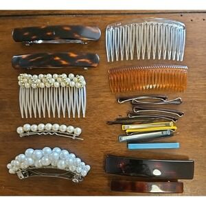 VTG Hair Barrettes Combs France Goody & Unbranded - Tortoise Shell Faux Pearl